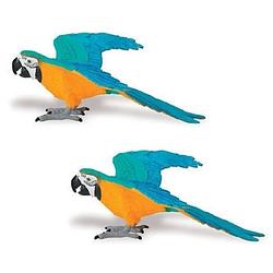 Foto van Set van 2x stuks speelgoed dieren figuur blauwe ara papegaai van plastic 10 cm - speelfiguren