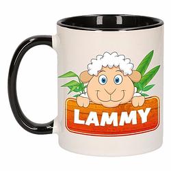 Foto van 1x lammy beker / mok - zwart met wit - 300 ml keramiek - schapen bekers