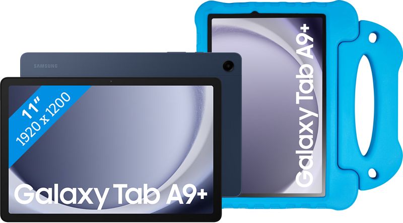 Foto van Samsung galaxy tab a9 plus 11 inch 64gb wifi blauw + bluebuilt kids cover blauw