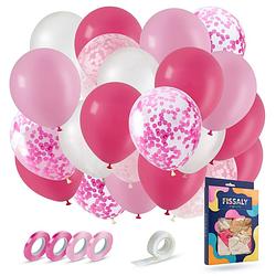 Foto van Fissaly® 40 stuks roze, wit & donkerroze helium ballonnen met lint - versiering decoratie - papieren confetti - latex