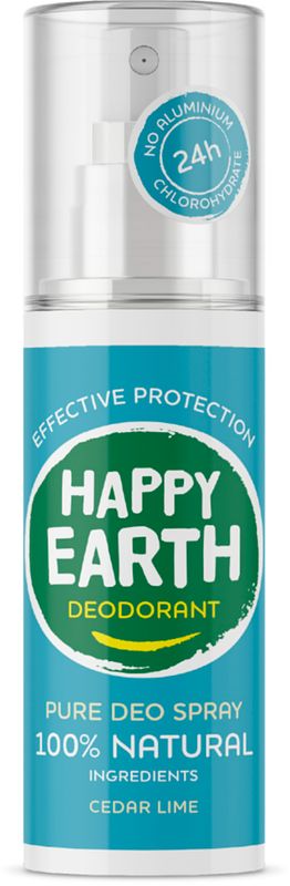 Foto van Happy earth 100% natuurlijke deo spray cedar lime