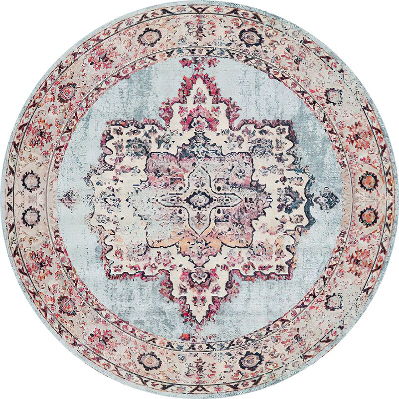 Foto van Vloerkleed rond vintage 140cm wit rood perzisch oosters tapijt