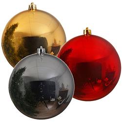 Foto van 3x grote kerstballen rood goud en zilver van 25 cm glans van kunststof - kerstbal