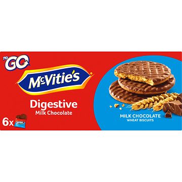 Foto van Mcvitie's to go digestive milk chocolate wheat biscuits 6 x 33, 3g bij jumbo