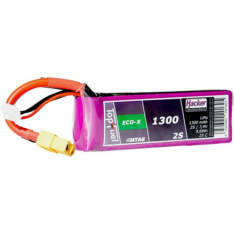 Foto van Hacker lipo accupack 7.4 v 1300 mah aantal cellen: 2 25 c softcase xt60