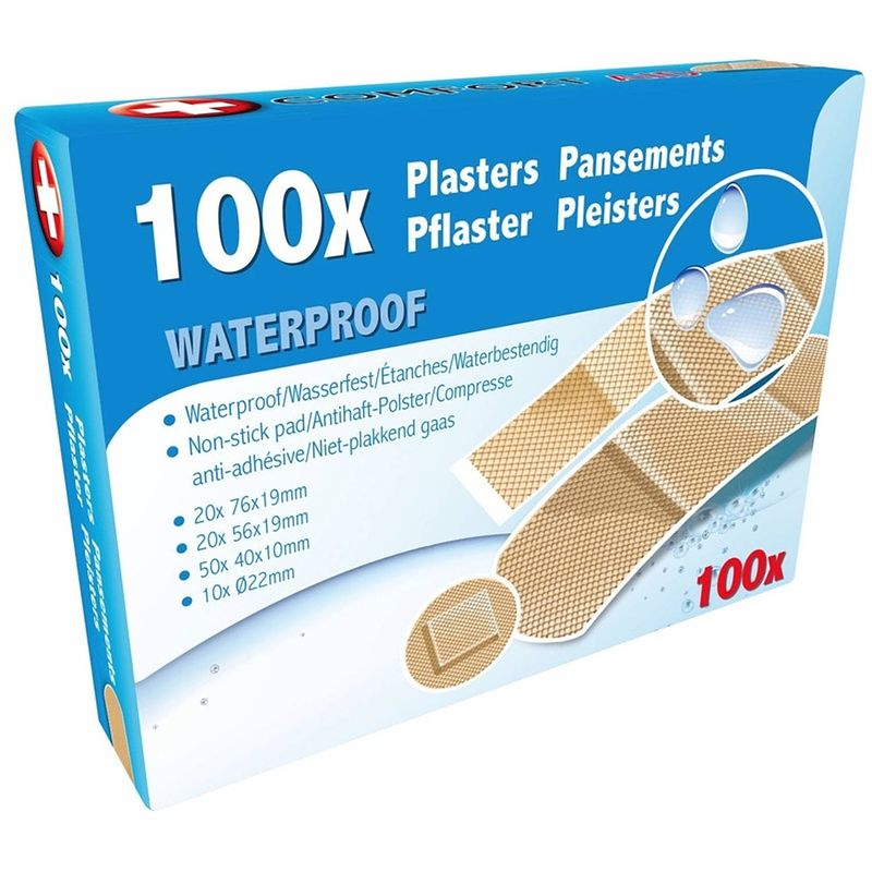 Foto van Pleisters set waterproof 100-delig diverse soorten/maten - pleisters