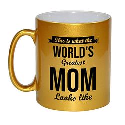 Foto van Gouden worlds greatest mom cadeau koffiemok / theebeker 330 ml - feest mokken