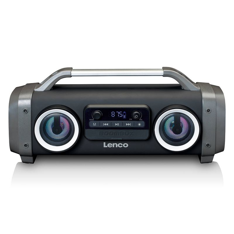 Foto van Splashproof bluetooth speaker fm radio usb en sd met licht effecten lenco spr-100bk zwart