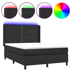 Foto van The living store boxspring bed - zwart kunstleer - 193x147x118/128 cm - led-verlichting