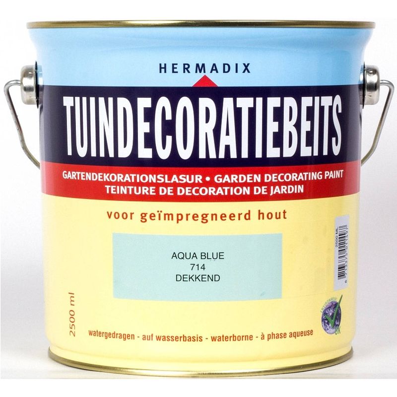 Foto van Hermadix - tuindecoratiebeits 714 aqua blue 2500 ml