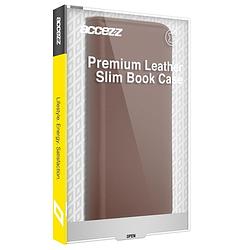 Foto van Accezz premium leather slim book case voor apple iphone 13 pro max telefoonhoesje bruin