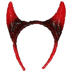 Foto van Halloween diadeem - duivel hoorntjes - rood/zwart - kunststof - tiara/haarband - verkleedhoofddeksels
