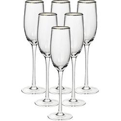 Foto van Set van 6x champagneglazen/flutes gouden rand salon 210 ml van glas - champagneglazen