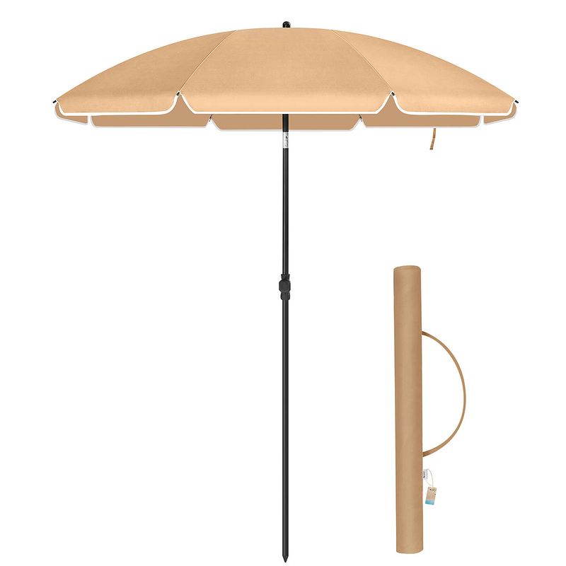 Foto van Acaza stok parasol - 160 cm diameter - ronde / achthoekige tuinparasol van polyester - kantelbaar - met draagtas - taupe