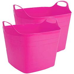 Foto van 2x stuks flexibele kuip emmer/wasmand vierkant fuchsia roze 40 liter - wasmanden