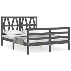 Foto van The living store houten bedframe - grijs - 205.5 x 145.5 x 100 cm - massief grenenhout