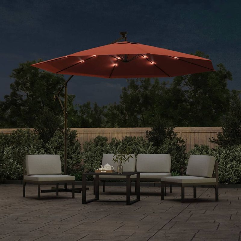 Foto van The living store hangende parasol - terracotta - 300 x 254 cm - led-verlichting