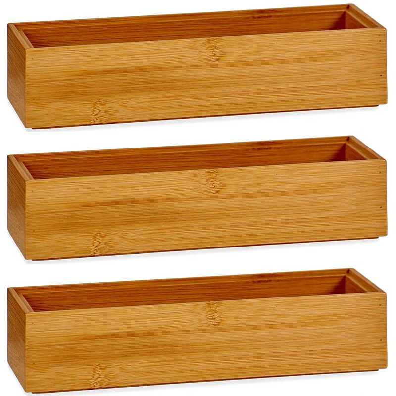 Foto van 3x stuks kast/lade/make-up organizers bamboe hout bakje 23 x 7 x 5 cm - make-up dozen