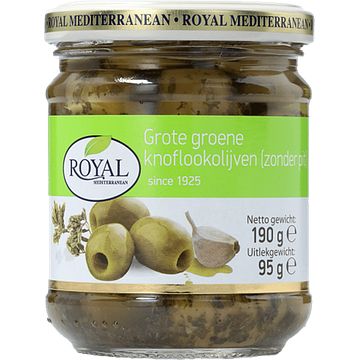 Foto van Royal mediterranean grote groene knoflookolijven 190g bij jumbo