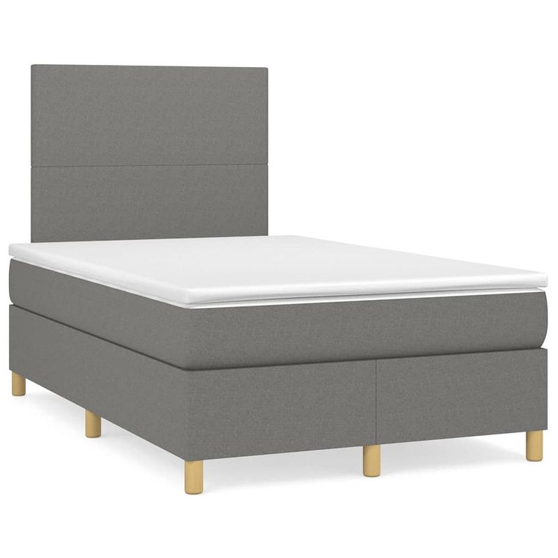 Foto van The living store boxspring bed - donkergrijs - 203 x 120 x 118/128 cm - pocketvering matras - middelharde ondersteuning