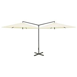 Foto van The living store dubbele parasol - polyester - stalen paal - 600x290x260 cm - zandkleurig