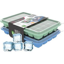 Foto van Kitchenlove siliconen ijsblokjesvorm met deksel (2 stuks) - 56 ijsblokjes - vierkant - bpa vrij - 100% silicone