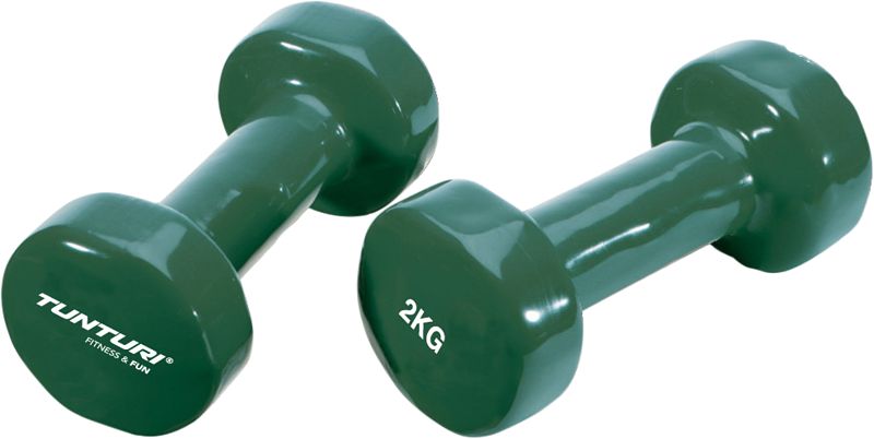 Foto van Tunturi vinyl dumbbells 2x 2 kg green