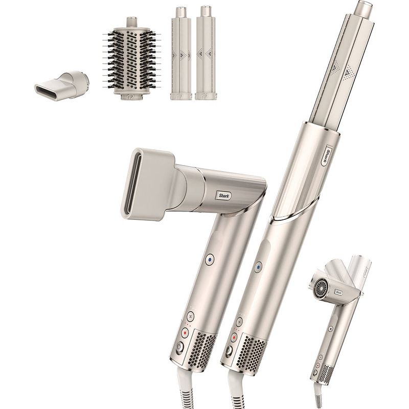 Foto van Shark flexstyle 3-in-1 föhn en multistyler hd424sleu - airstyler, concentrator, volumeborstel -reisetui - zilver/goud