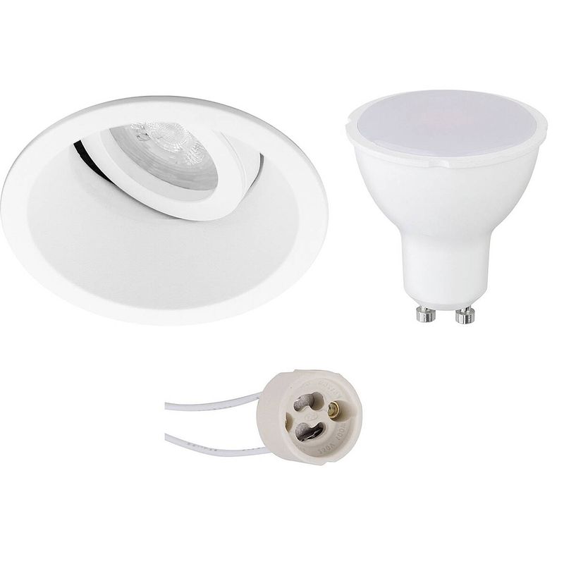 Foto van Led spot set - aigi - pragmi zano pro - gu10 fitting - inbouw rond - mat wit - 8w - helder/koud wit 6400k - kantelbaar -