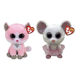 Foto van Ty - knuffel - beanie boo'ss - fiona pink cat & nina mouse
