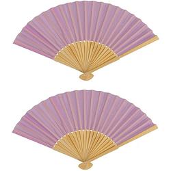 Foto van Spaanse handwaaier - 2x - pastelkleuren - lila paars - bamboe/papier - 21 cm - verkleedattributen
