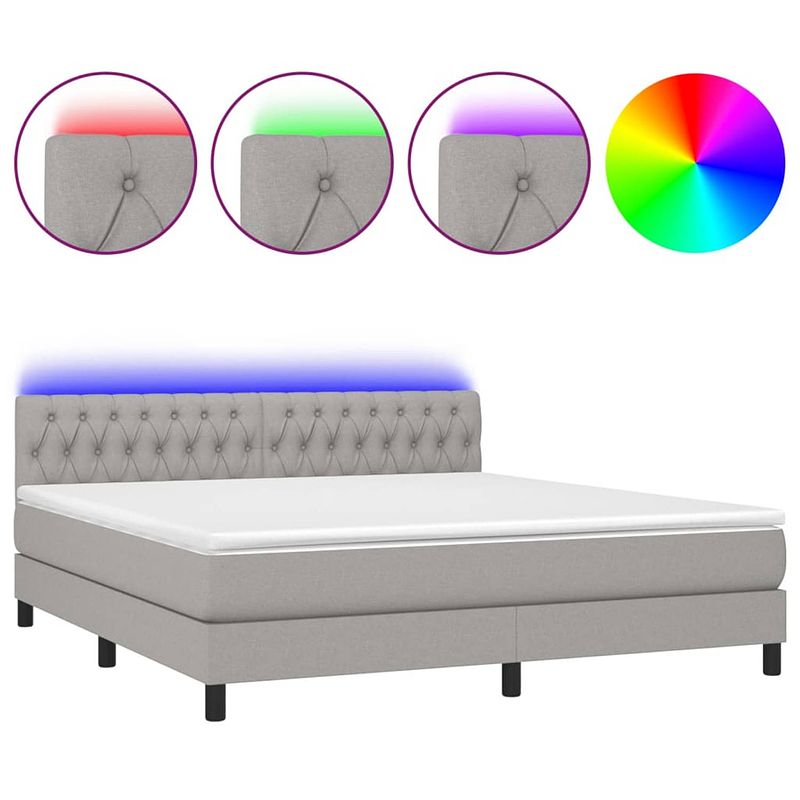 Foto van The living store boxspring bed led - 203 x 180 x 78/88 cm - lichtgrijs stof - verstelbaar hoofdbord - pocketvering