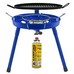 Foto van Camping gasgrill/grillplaat 3-in-1 - blauw - incl. gas navulling 227 gram - kookbranders