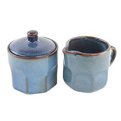 Foto van Otix melk en suiker set - roomstel - melkkan en suikerpot met deksel - blauw - aardewerk - bluett