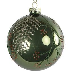 Foto van Non-branded kerstbal robin 8 cm glas groen/zilver