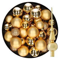 Foto van Kerstversiering kunststof kerstballen met piek goud 6-8-10 cm pakket van 49x stuks - kerstbal