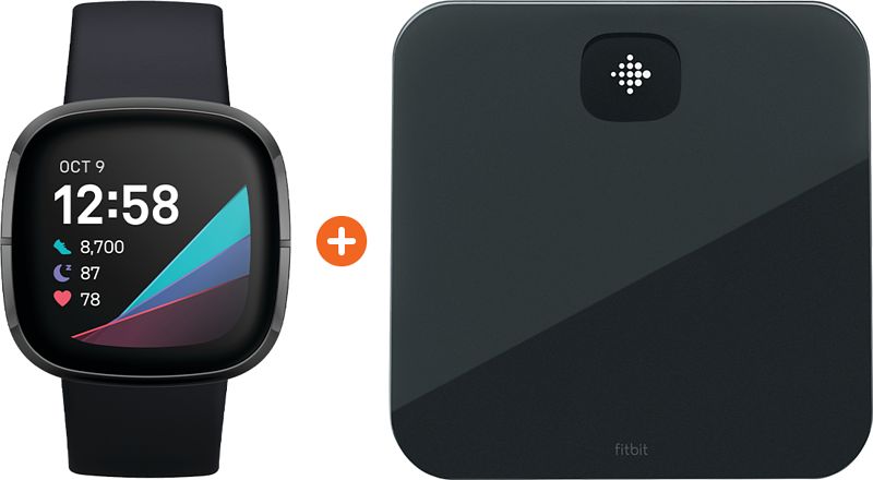 Foto van Fitbit sense grijs + fitbit aria air zwart