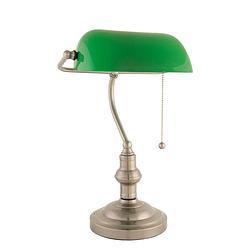 Foto van Clayre & eef bankierslamp nikkel kleur groen glas 40 x ø 27 cm e27 max 40 - groen, koper - glas, metaal