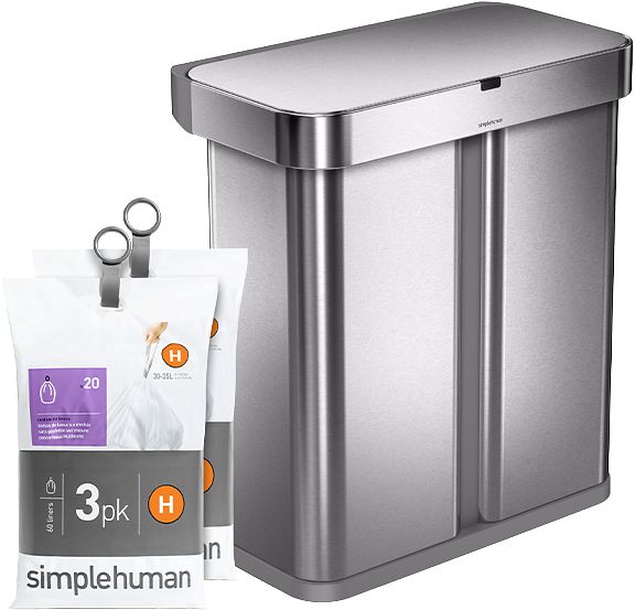 Foto van Simplehuman liner pocket voice control 24 + 34 liter rvs + vuilniszakken (120 stuks)