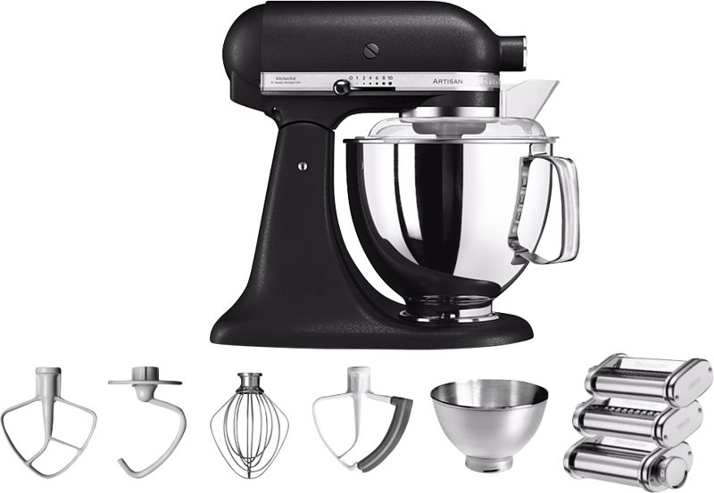 Foto van Kitchenaid artisan mixer 5ksm175ps vulkaanzwart + pastarollerset