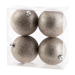 Foto van 4x stuks kunststof glitter kerstballen champagne 10 cm - kerstbal