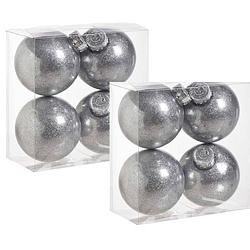 Foto van 8x stuks kunststof kerstballen met glitter afwerking zilver 8 cm - kerstbal
