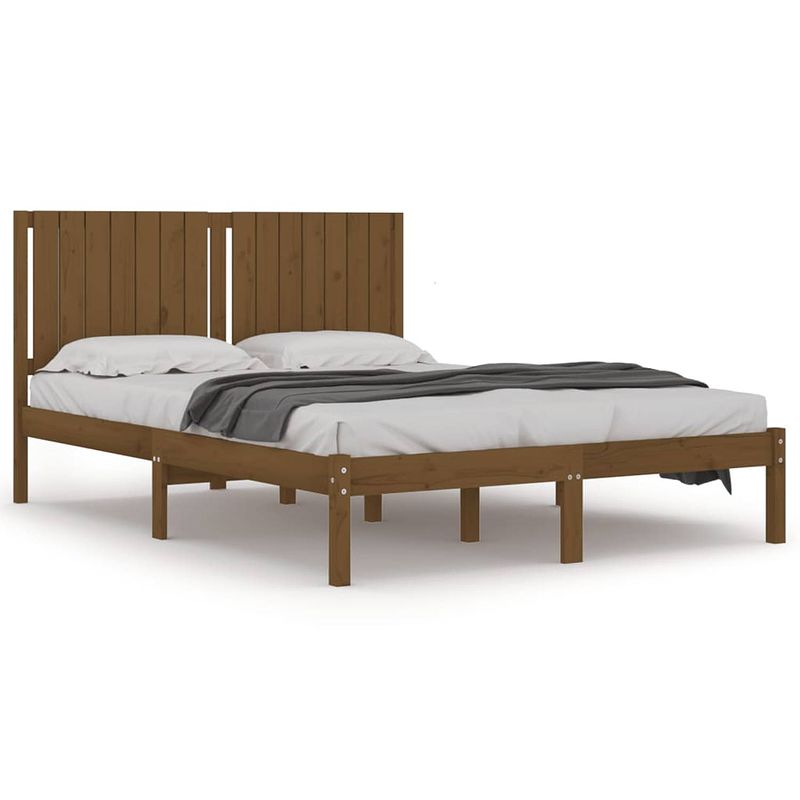 Foto van The living store houten bedframe - 205.5 x 155.5 x 31 cm - honingbruin