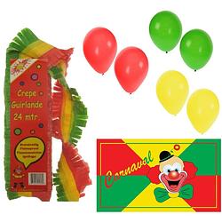 Foto van Carnaval versiering pakket - 1x grote vlag /3x crepe feestslingers/150x ballonnen - feestpakketten