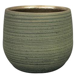 Foto van Plantenpot/bloempot keramiek donkergroen stripes relief - d15/h13 cm - plantenpotten