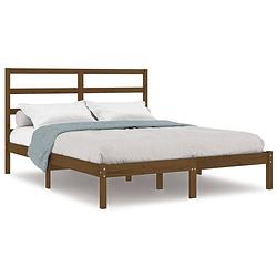 Foto van The living store houten bedframe - 195.5 x 141 x 100 cm - honingbruin - massief grenenhout - multiplex lattenbodem