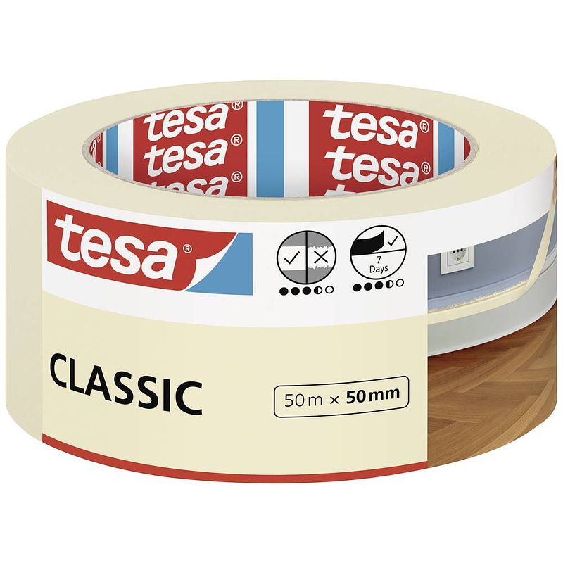 Foto van Tesa classic 52807-00000-03 afplakband wit (l x b) 50 m x 50 mm 1 stuk(s)