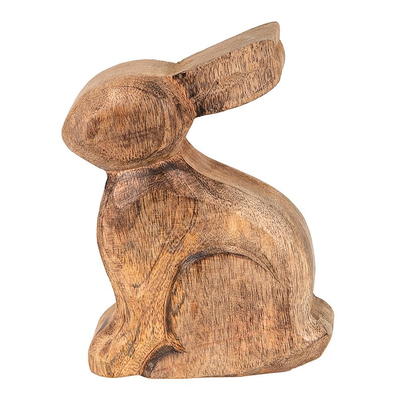 Foto van Clayre & eef decoratie beeld konijn 13*4*15 cm bruin hout decoratief figuur paashaas woonaccessoires bruin decoratief