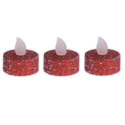 Foto van 12x stuks led theelichtjes/waxinelichtjes rood glitter - led kaarsen