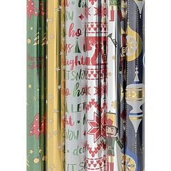 Foto van Assortiment metallic kerstpapier cadeaupapier inpakpapier voor kerstmis ho26 - 3 meter x 70 cm - 5 rollen